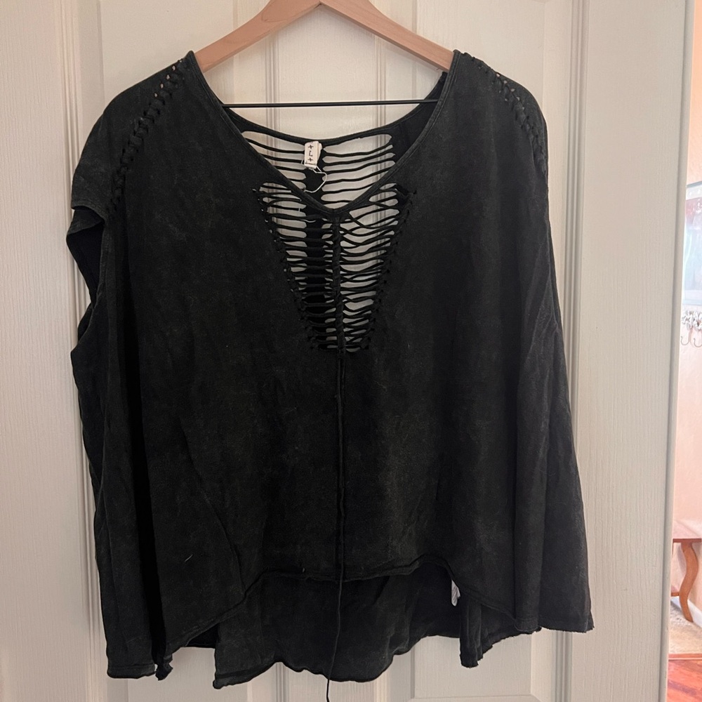 Free People Women's Black Distressed Top